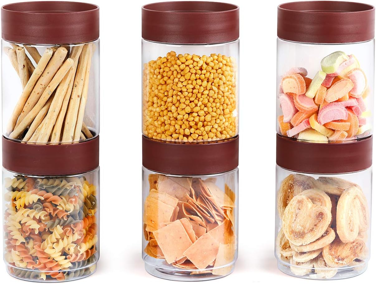 CELLO Modustack Stackable PET Container Set of 6 (1000 ml x 6), Maroon | For Grains, Pulses, Spice, Cereals, Cookies, Dry Fruits | Fridge Storage Container