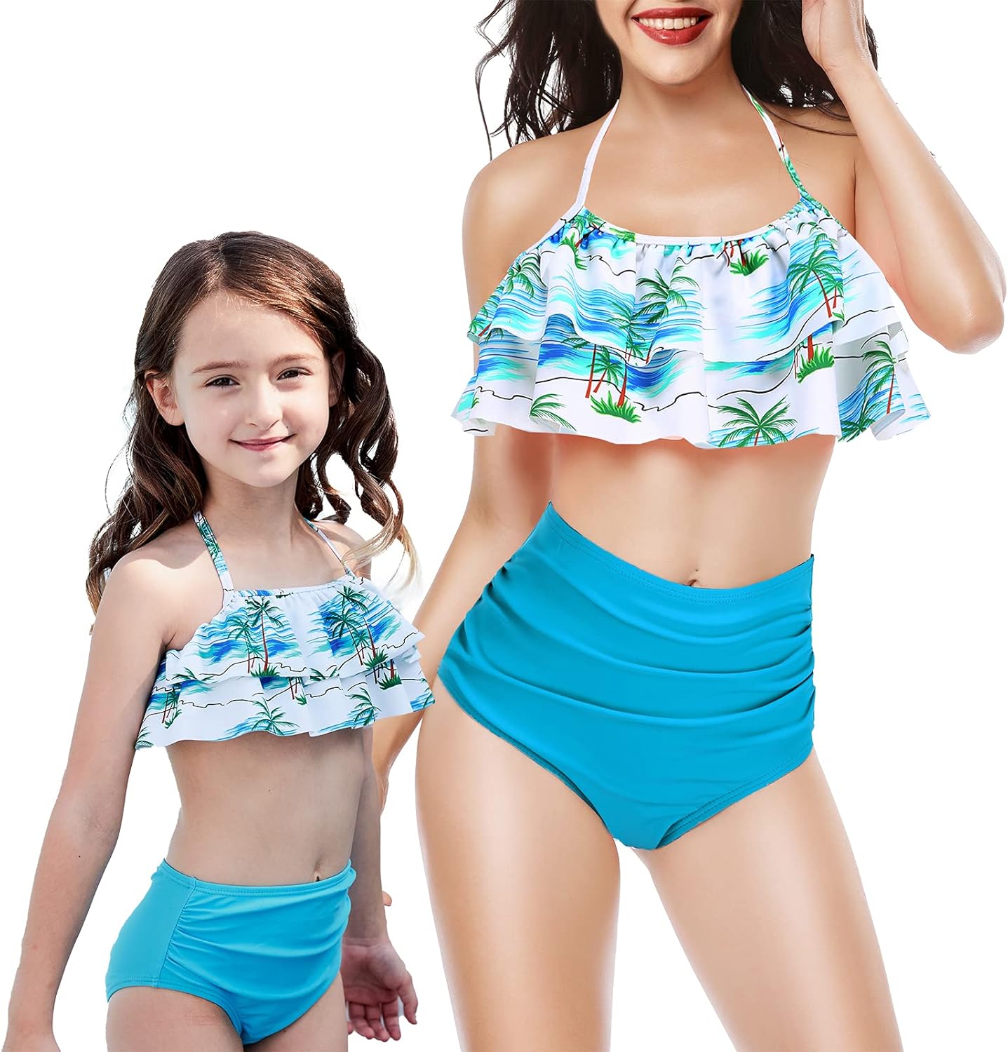 Girls Two Piece Bikini Swimsuits Striped Ruffle Swimwear Falbala Bathing Suit Set