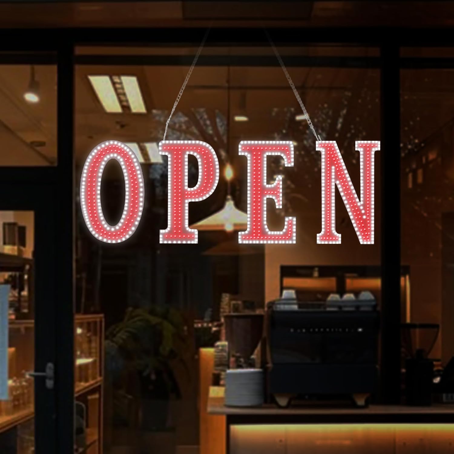 LED Open Sign for Business, 40x16 Inch Large Red White Neon Open Sign, 10 Dynamic Modes & Remote Control, Adjustable Brightness Light Up Sign for Storefront Window, Shop, Cafe, Restaurant