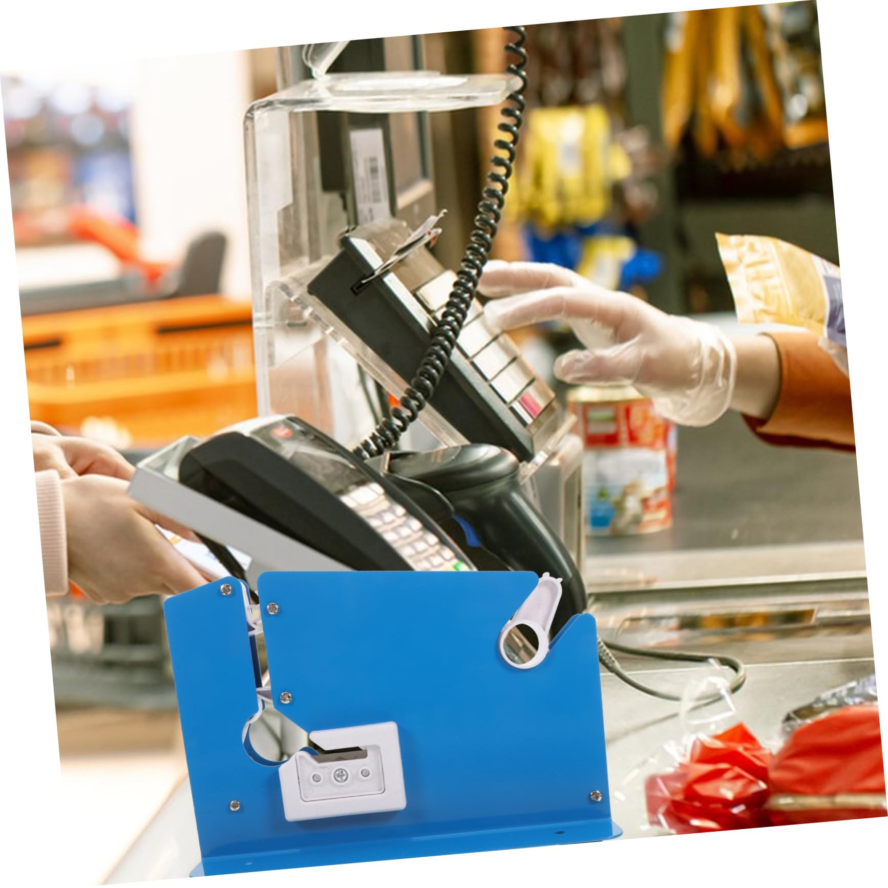 Gatuida Sigillatrice per Sacchetti in Ferro e Plastica Dispenser Nastro Adesivo Blu, Dispositivo Versatile per Sigillatura Sicura di Sacchetti di Prodotti e Verdure in Ristoranti e Case