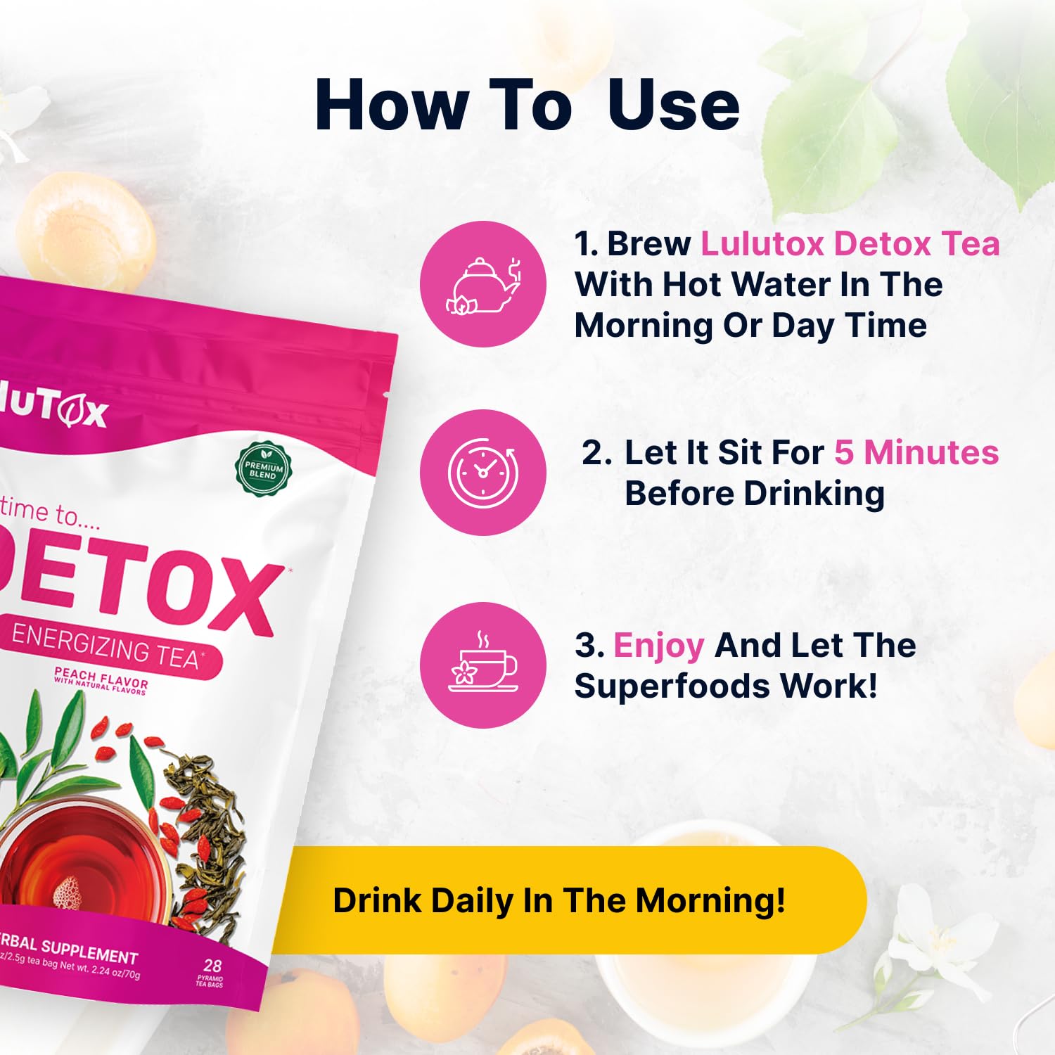 LULUTOX Detox Tea - Herbal Blend with Dandelion and Ginseng - Supports Digestive Health - Vegan, All Natural, Laxative-Free - Peach Flavor (28 Servings) — Amazon image 4