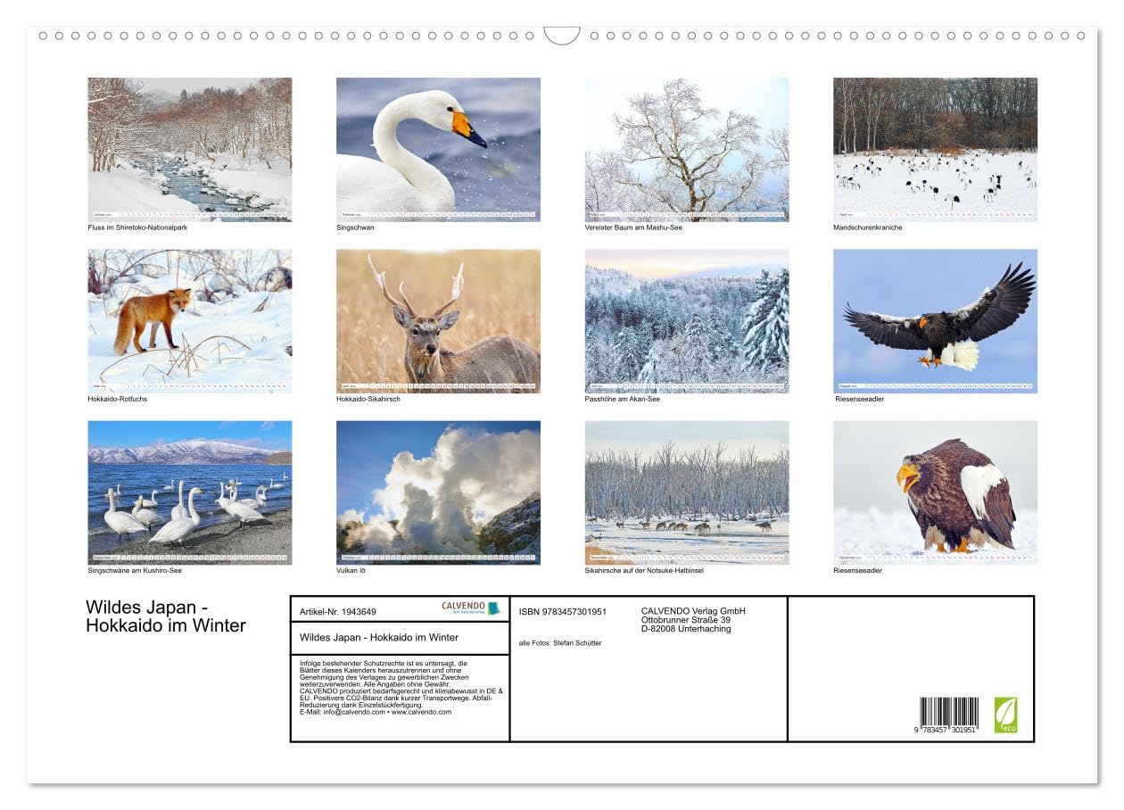 Wildes Japan - Hokkaido im Winter (Wandkalender 2026 DIN A2 quer), CALVENDO Monatskalender: Hokkaido im hohen Norden Japans ist im Winter ein weißes Wunderland.