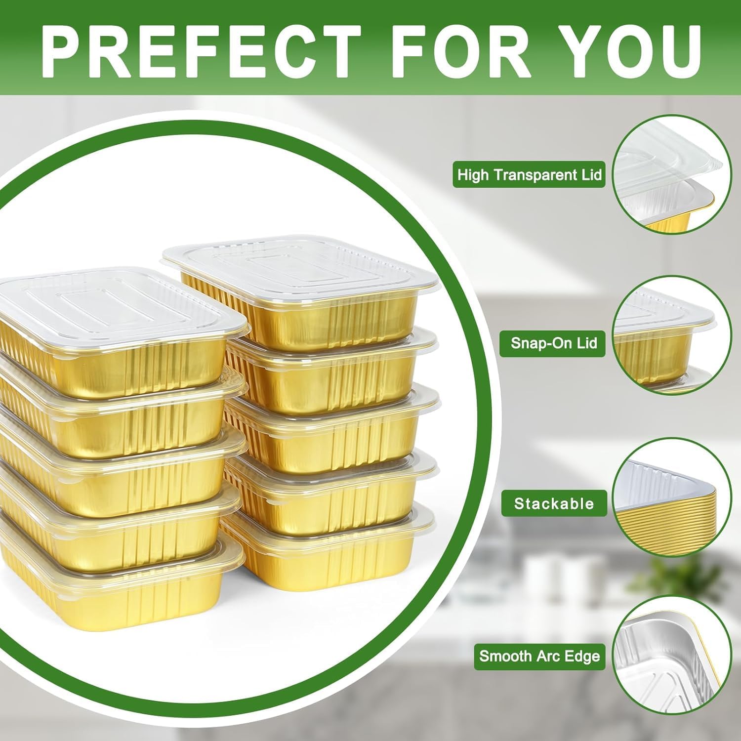20 Pack 11" x 8" Heavy-Duty Gold Aluminum Foil Pans with Lids, 80oz –5LB Extra-Thick Disposable Tin Foil Food Containers with Lids for Cooking, Heating,Oven, Baking, Freezer & Food Storage