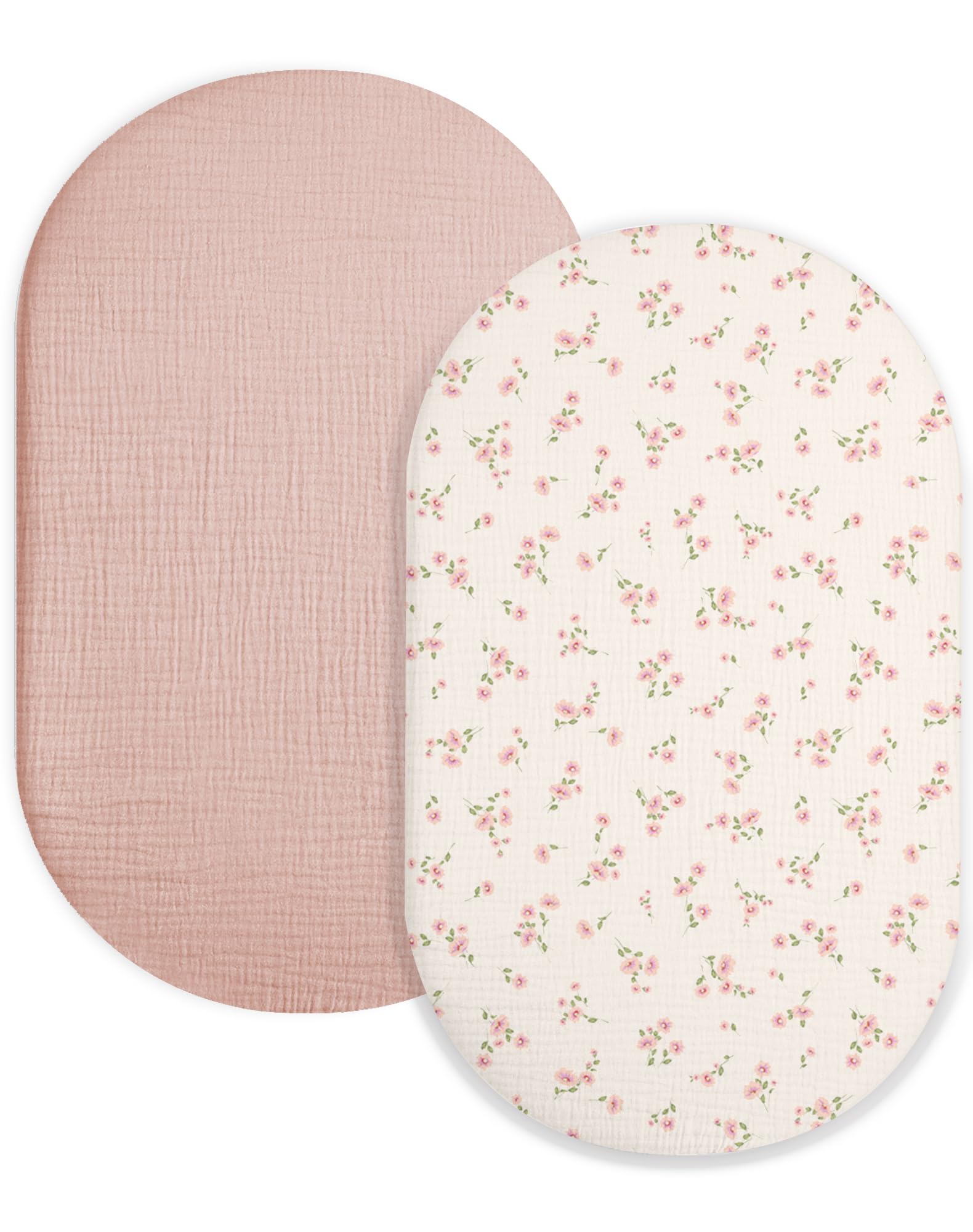 Muslin Bassinet Sheets 2 Pack, 33" x 17", (Rosy)