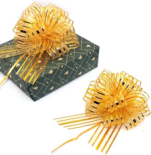 Miniatura 4 de 10 lazos para envolver regalos, lazos de regalo de 4 pulgadas para cesta de regalo, decoración de caja de regalo (dorado)