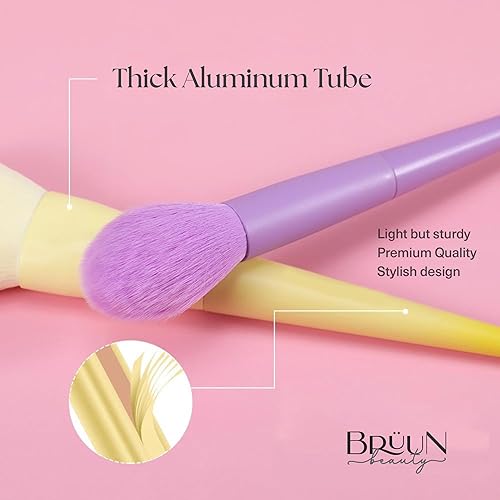 Miniatura 3 de BRÜUN Juego de brochas de maquillaje - Un (17 piezas) de alta calidad sintético y colorido kit de pinceles con esponja superior púrpura e inferior