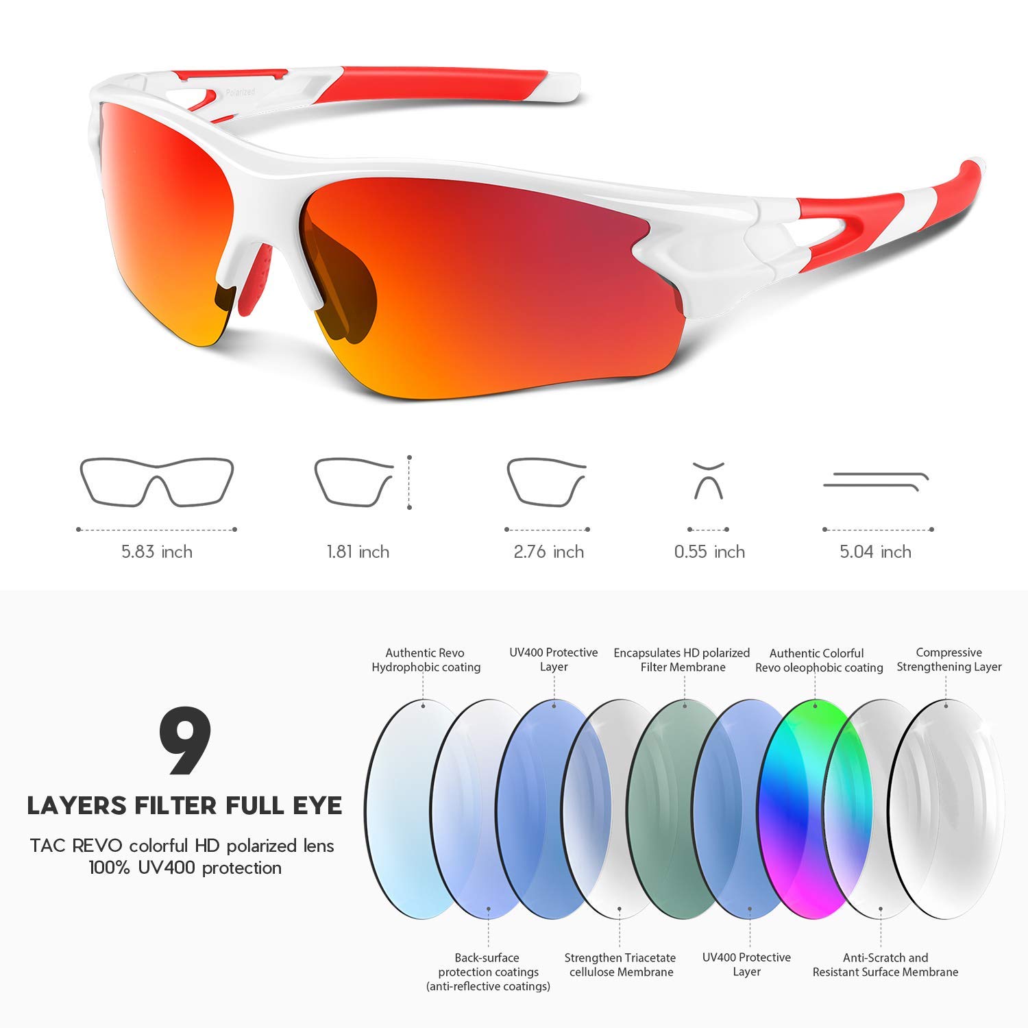 BEACOOL Polarizzati Occhiali Da Ciclismo 100% UV400 Telaio Infrangibile TR90,Uomo Donna per Ciclismo, Guida, Golf, Sci, Pesca e Corsa
