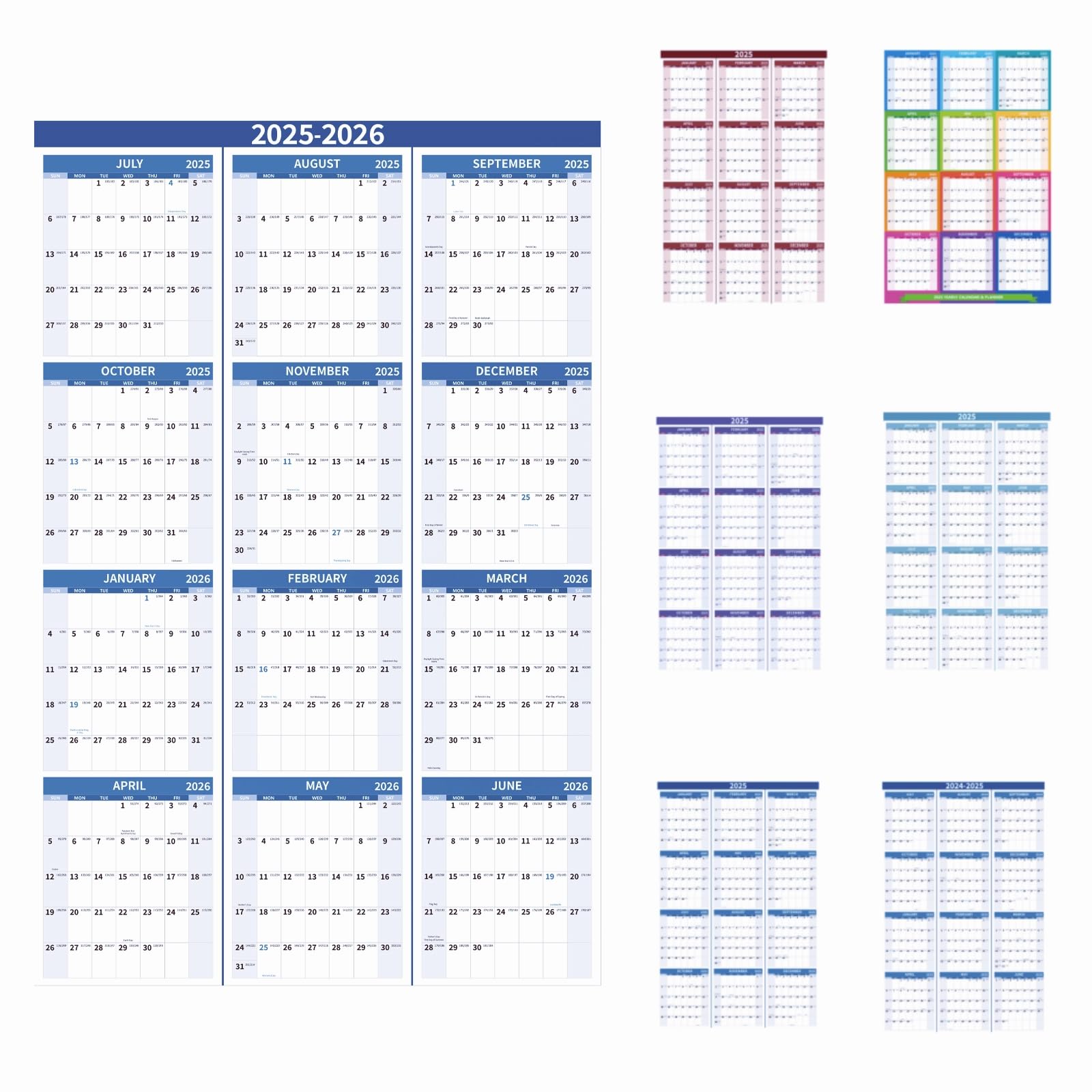 2025-2026 Wall Calendar 34.8" x 22.8" Large Vertical Yearly Wall Hanging Calenda with Julian Date from July 2025 to June 2026 Thick Paper Calendar 12 Month Annual Planner for Office Fridge(Blue)