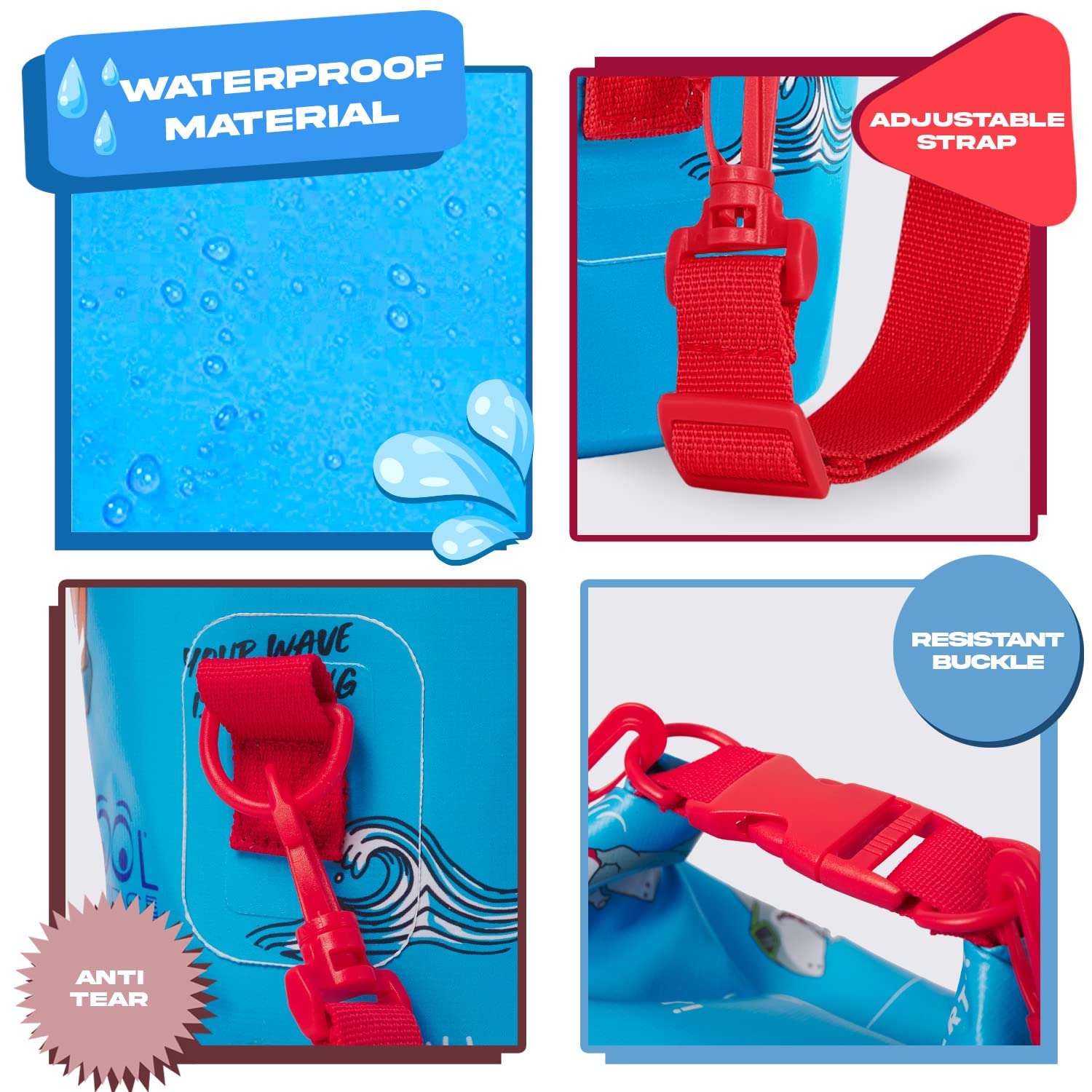 PERLETTI Sacca Impermeabile Mare da Bambino - Borsa Mare Blu Azzurro Bimbo da Spiaggia Kayak Nuoto Canoa Barca Snorkeling - Zaino Dry Bag Regolabile per Bambini con Cinghia - 25x18x18 cm