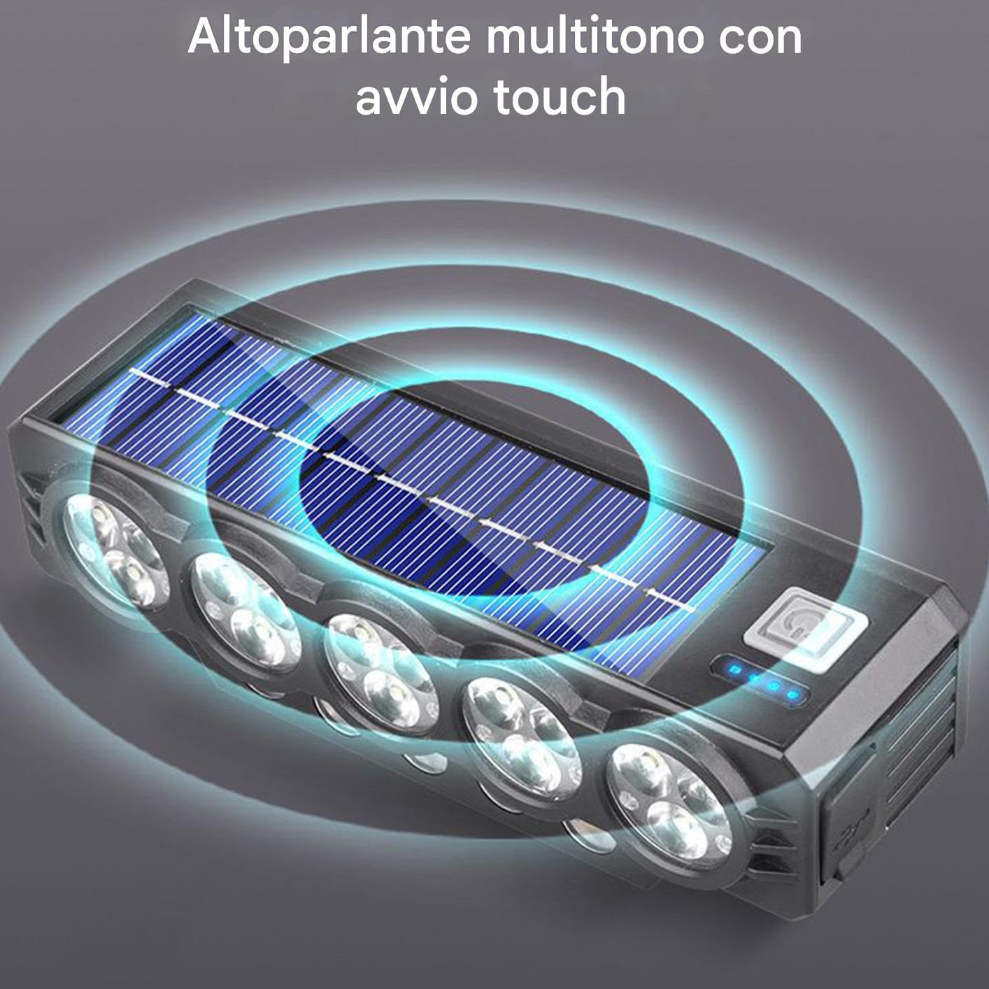 Luce per biciclette ricaricabile - Luci da bici anteriore solare per la guida notturna | 1,5 ore Carica rapida potente LED super luminoso con corno, porta USB, luci ciclistiche IP65 impermeabili per l