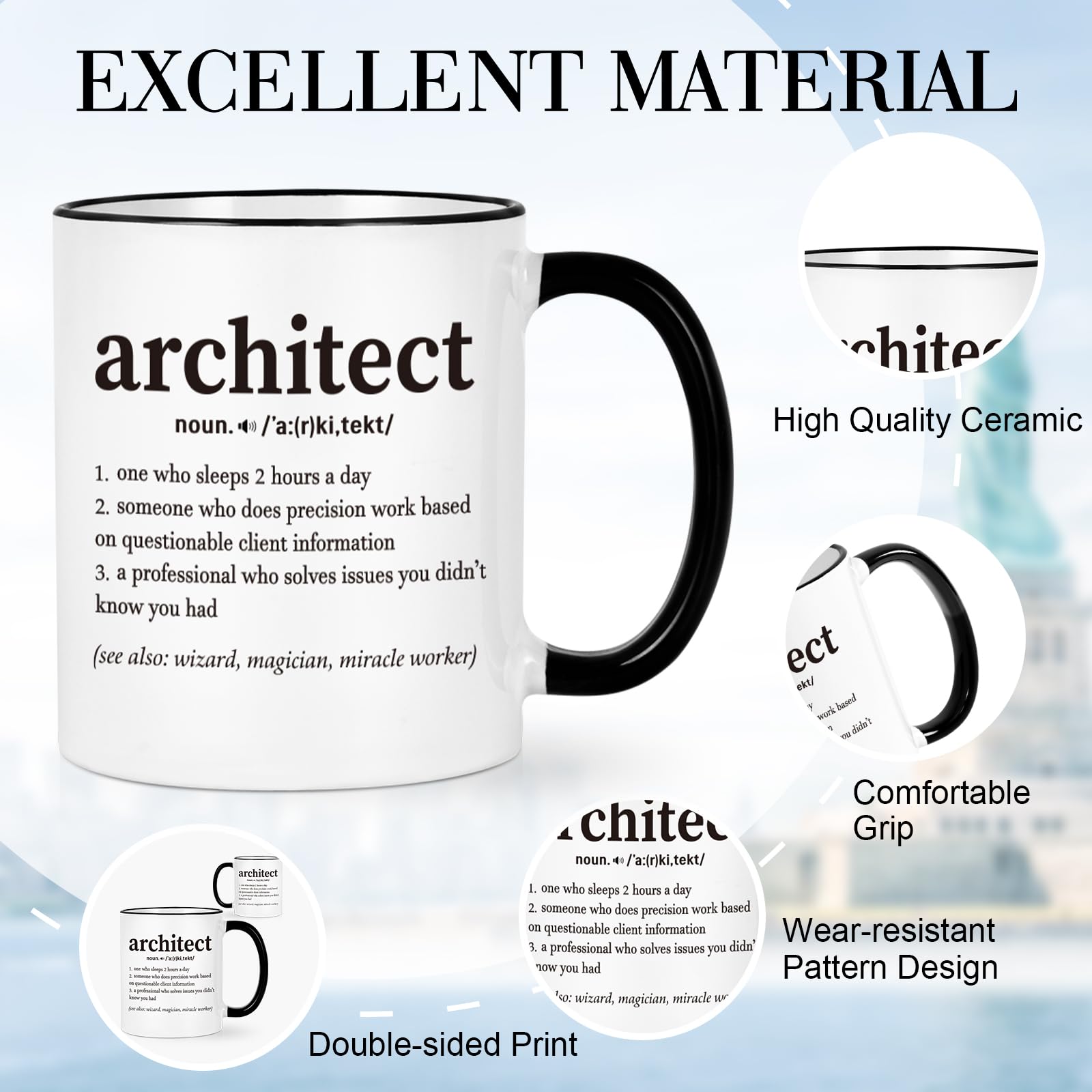 Cabtnca Architecture Gifts, Christmas Gifts for Architects & Architecture Students Teachers, 11Oz Mug with Architect Text, Graduation Birthday Office Gift for Men Women