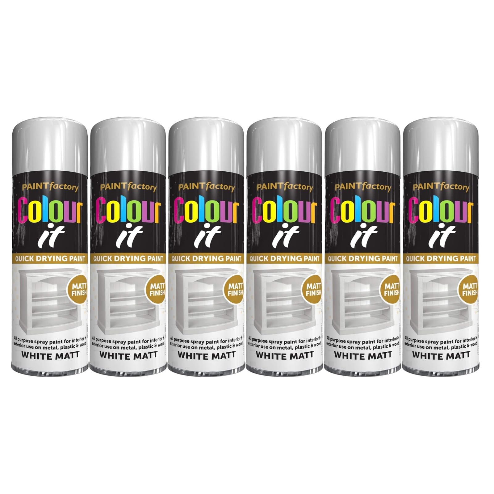 PNJB White Matt Spray Paint, Aerosol Paint, Quick Drying, Ideal For Metal, Plastic, Wood, Interior & Exterior Use, Versatile,Excellent Coverage,250ml, (6PCS)
