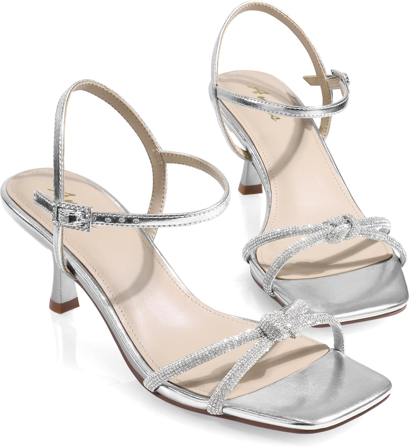 Ankis Women Kitten Heels - Rhinestone Ankle Strap