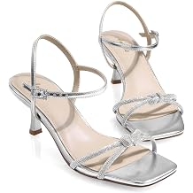 Ankis Kitten Heels Rhinestone Strappy Sandals Dress Shoes for Prom Wedding