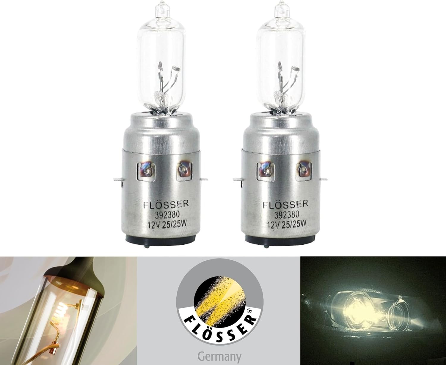 Flosser Halogen BA20d 25/25W 392380 H6 S2 Headlight Bulbs Replacement Scooter ATV UTV (Pack of 2) Made in Germany