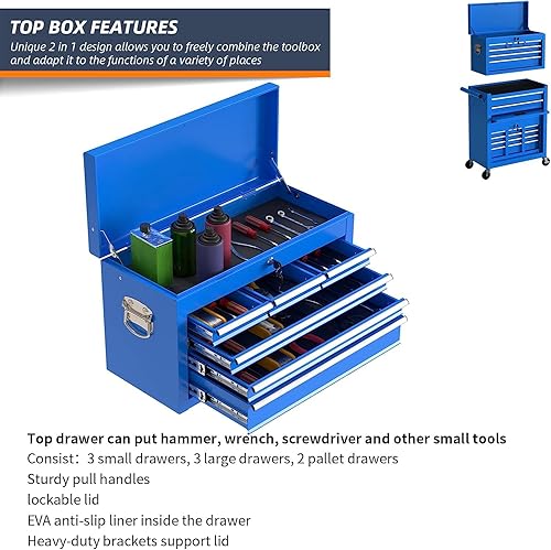 Miniatura 4 de Eco Home Caja de herramientas rodante de alta capacidad de 8 cajones, caja de herramientas de almacenamiento extraíble con ruedas y cajones, caja de