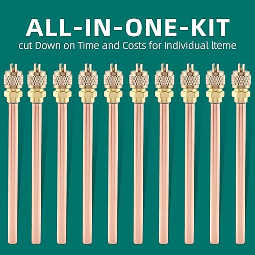 Miniatura 7 de AUTOKAY 10 tubos de tapa de extracción de núcleo de válvula HVAC AC Schrader de 1/4 pulgadas SAE x 1/4 pulgadas de diámetro exterior x vástago de