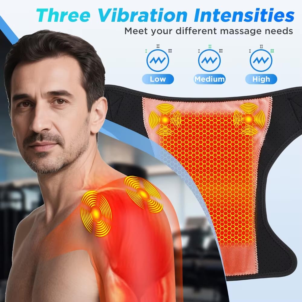 Massageur d'Épaule Chauffant 3 en 1 avec Vibration – Thérapie Chaud/Froid, Écran LCD, 3 Niveaux de Massage, 40–70°C – Sangle Réglable