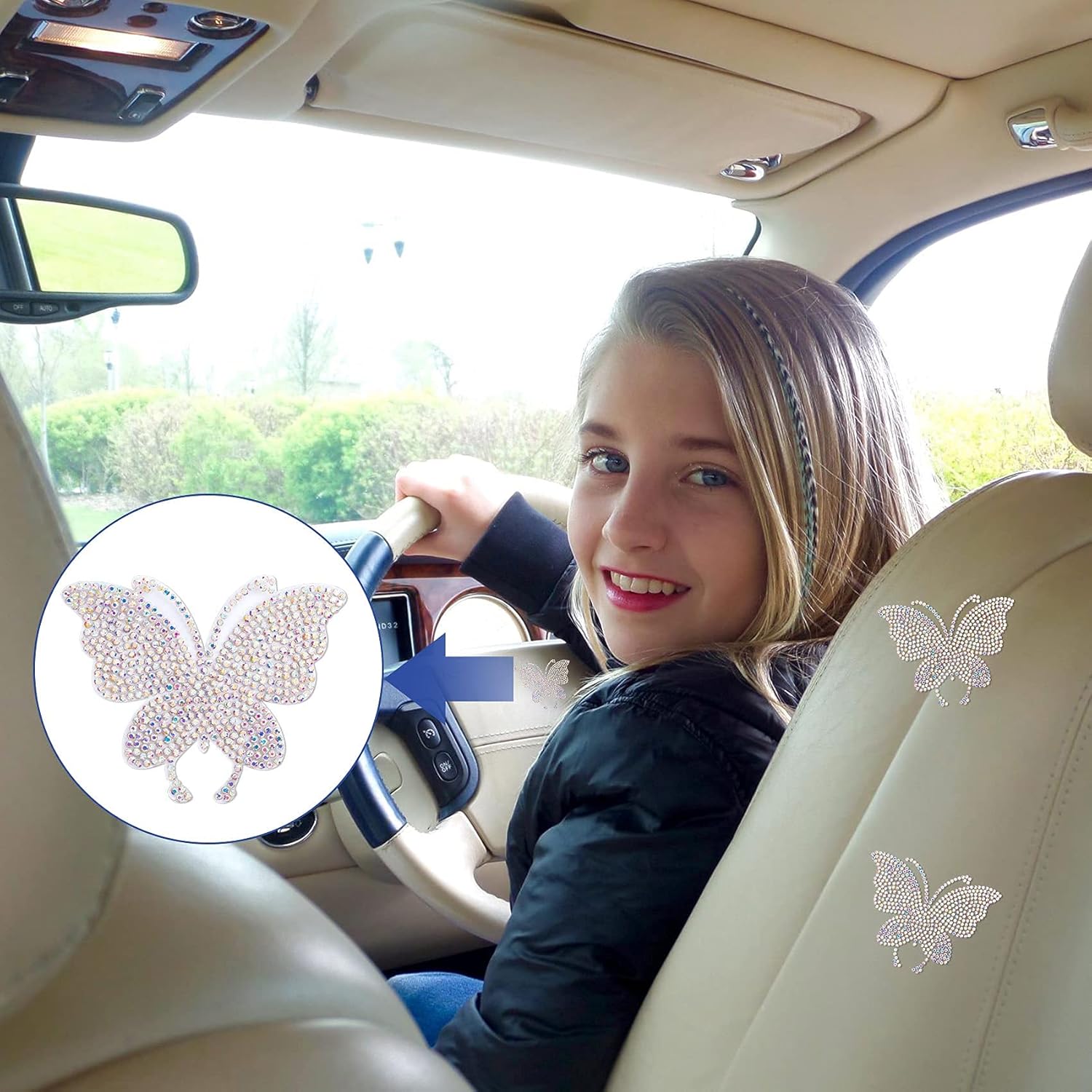 OIIKI 7PCS Butterfly Crystal Car Stickers, Bling Rhinestone Crystal Rhinestone Car Sticker Decal, Self-Adhesive Silver Glitter Rhinestones Decals, for Cars Bumper Window Laptops Luggage - Image 7