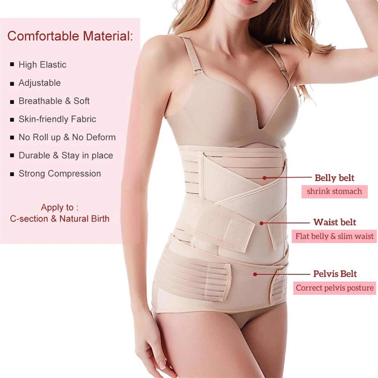 Fascia post parto Cintura di recupero for il supporto post-partum 3 in 1 Cintura di supporto for il recupero post-partum regolabile dopo la nascita Cintura for il bacino in vita con fascia for la panc
