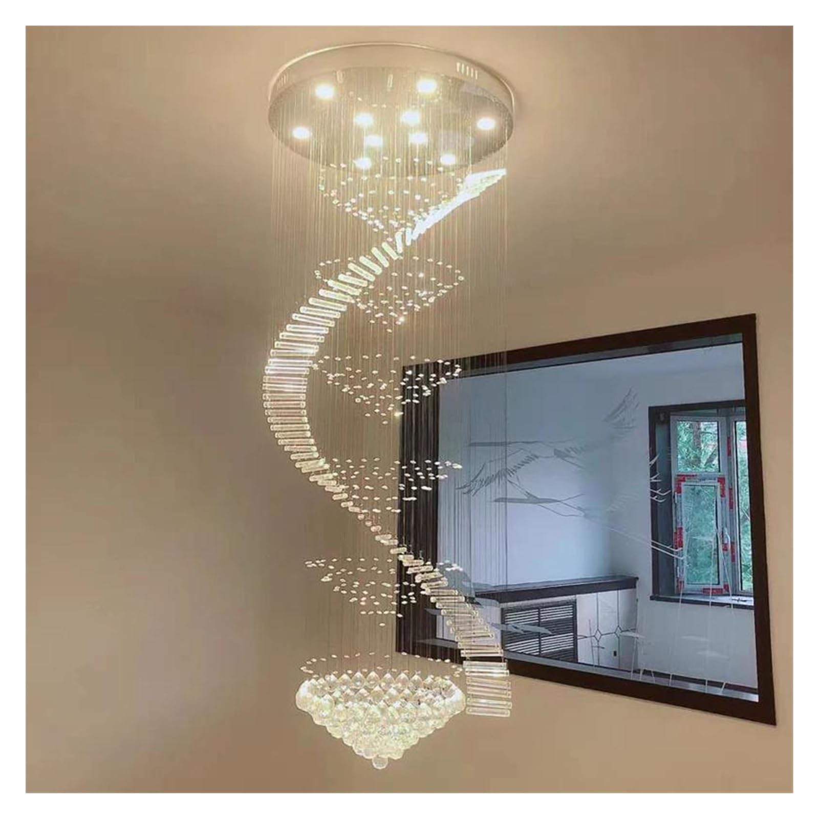 ASerZenith Spiral Chandelier Staircase Lighting Crystal For Stairs Long Modern,Hanging Light,Changeable-D80Xh300Cm
