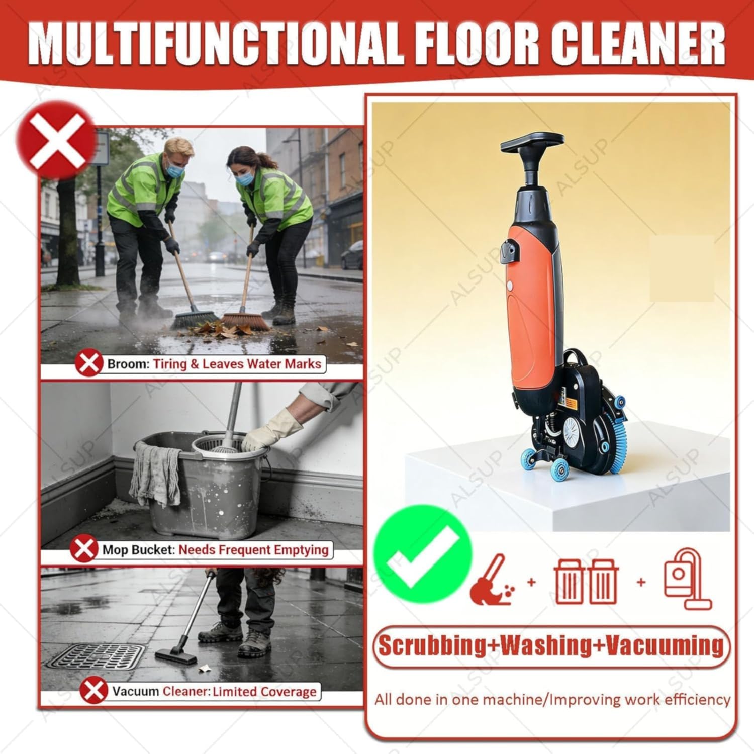 Lavapavimenti elettrica lucidante per piastrelle, leggera, ideale per uso domestico e commerciale, con doppia spazzola, larghezza 43 cm, rotazione a 360° per superfici in piastrelle e cement