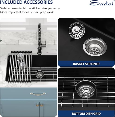 Miniatura 115 de Sarlai Fregadero de cocina negro de 18 x 18 pulgadas, fregadero de estación de trabajo de preparación de barra de 18 x 18 pulgadas, fregadero