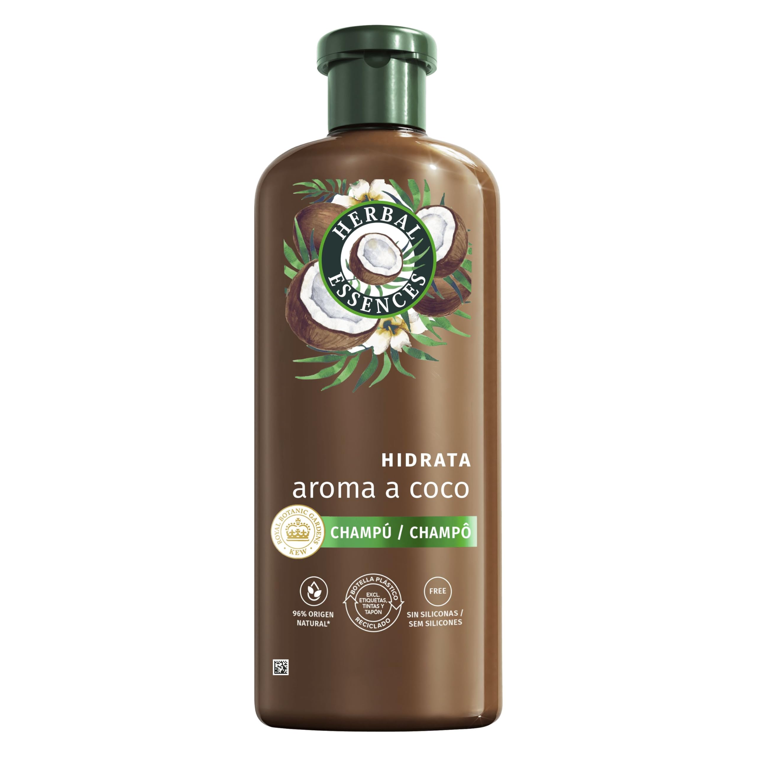 Herbal Essences Champú Hidratante Aroma A Coco 350 ml Para Pelo Muy Seco. Ayuda A Hidratar Intensamente, Cabello Suave. De Origen Natural*. Sin Siliconas, Vegano