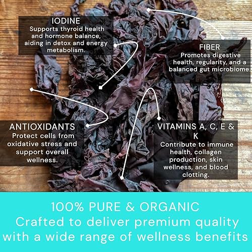 Miniatura 5 de Ocean's Balance Organic Dulse Whole Leaf  Aperitivo de algas del Atlántico e ingrediente de cocina, algas marinas para sopa, algas marinas para