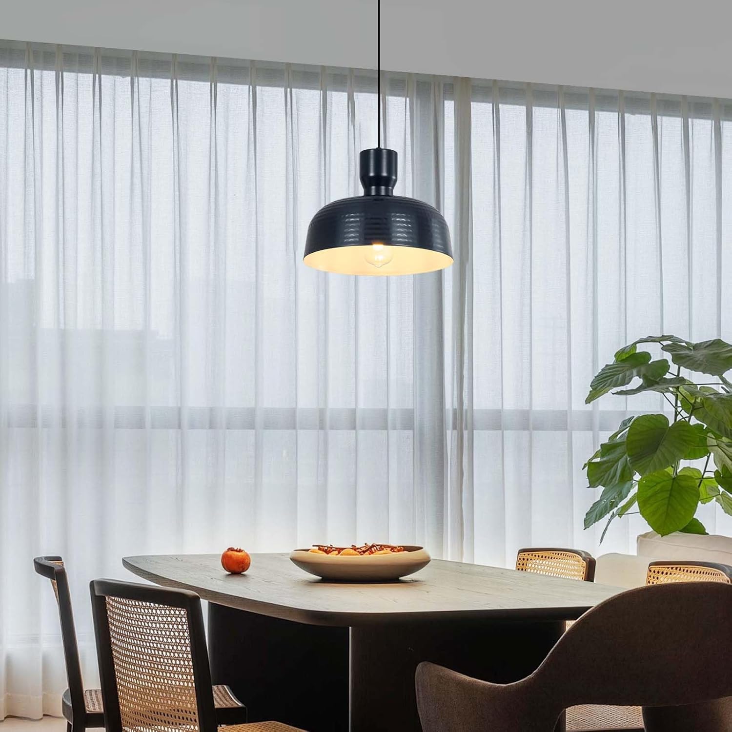 Pendant Lights Kitchen Island - 12" Farmhouse Pendant Light Fixture with Hammered Shade, Adjustable Hanging Lamp Dome Ceiling Lighting for Living Room Foyer (Ink Blue, 12" Diameter, 1pc)