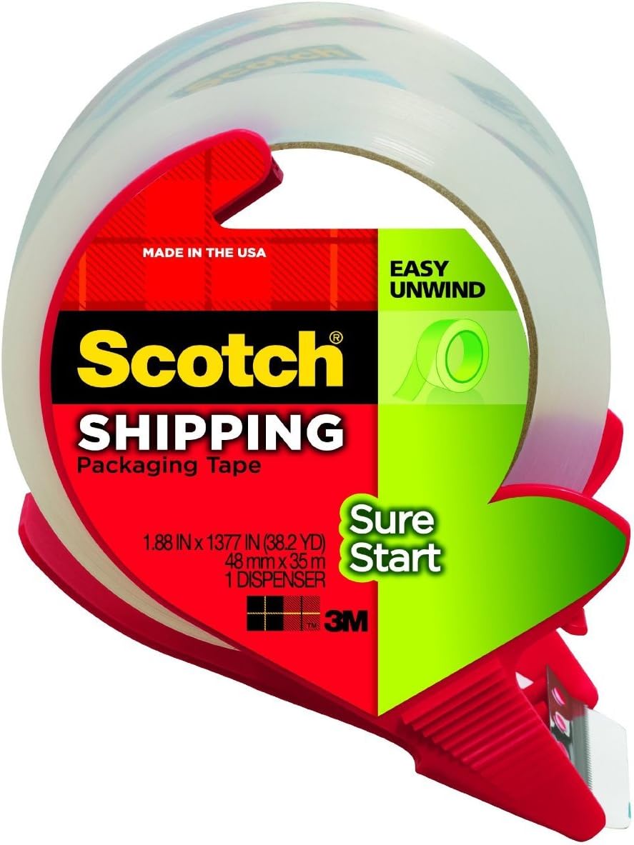 Scotch Sure Start Shipping Packaging Tape with Dispenser, , 4 Roll with Dispenser (3450S-RD)