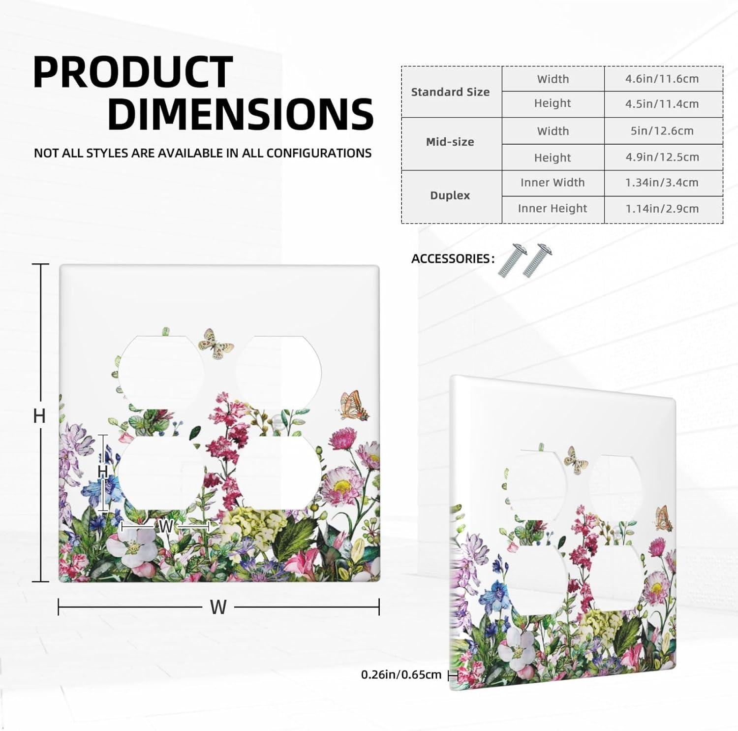 Colorful Plant Botanical Wildflower Floral Outlet Covers 2-Gang Duplex Light Switch Cover Plate Decorative Gfci Wall Plate Electrical Receptacle Switch Plate Covers Faceplate for Bedroom Decor