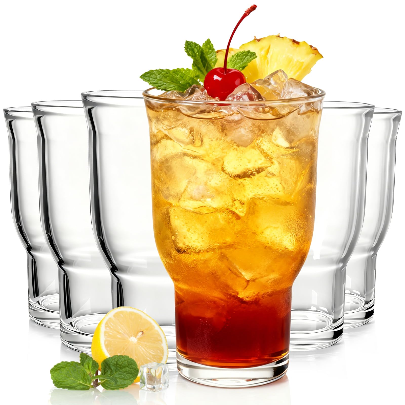 6 Piece Drinking Glasses 15 Oz Iced Coffee Glasses Drinking Tumbler Set Lead-free Highball Glass Cup Kitchen Glassware