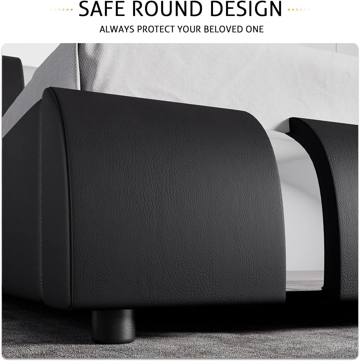 SHA CERLIN Modern Faux Leather Queen Bed Frame with Adjustable Headboard and Iron Accents, Deluxe Upholstered Platform Bed with Solid Wooden Slats Support/No Box Spring Needed, Black