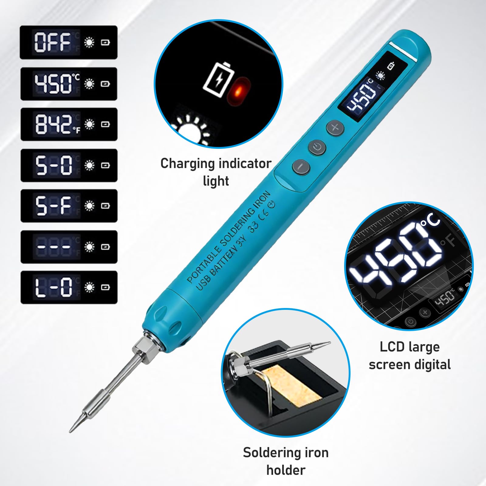 Set Saldatore a Batteria Set Saldatore Con Lcd E 3 Punte di Saldatura, Saldatore Batteria Usb, Temperatura Regolabile 200℃-450℃, Ricaricabile Usb Saldatore Senza Fili Per Riparazione Della Saldatura