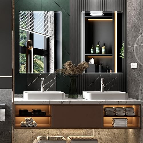 Miniatura 8 de Espejo sin marco de 38 x 26 pulgadas para pared, espejo rectangular de baño con borde biselado pulido para tocador, dormitorio, sala de estar,