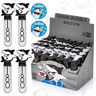 Winrayk 24Pcs Shark Bubble Wands for Kids Bubbles Party Favors Mini Bubbles Bulk Valentines Day Easter Prize Goodie Bag Stuffers Summer Ocean Beach Bubble Wands Shark Party Favors (with 24 Gift Card)