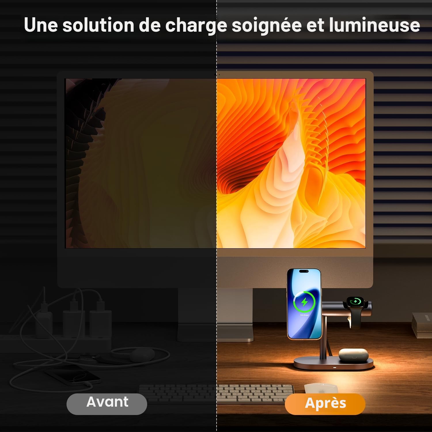 iVANKY Chargeur Induction 4 en 1 avec Lampe de Nuit (Qi2, avec Adaptateur d'alimentation 33W)