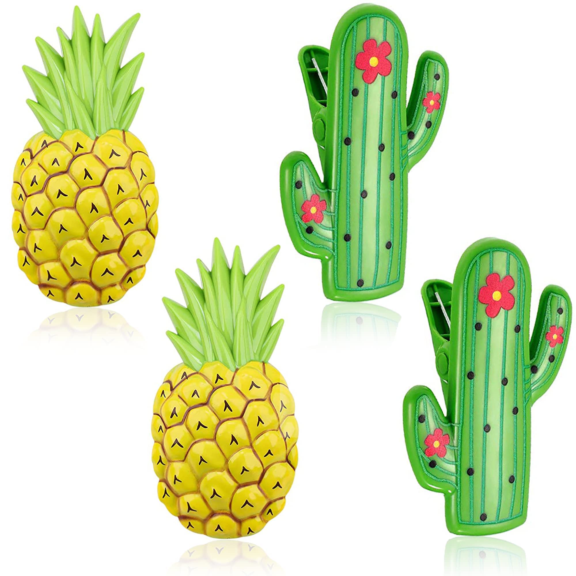 SYOSI4 Pieces Beach Towel Plastic Clips, , Large Beach Towels Clips for Sun Lounger Beach Pool Lounge Chair, Cruise Clothes Lines Decorative Travel Clip (Pineapple Style)