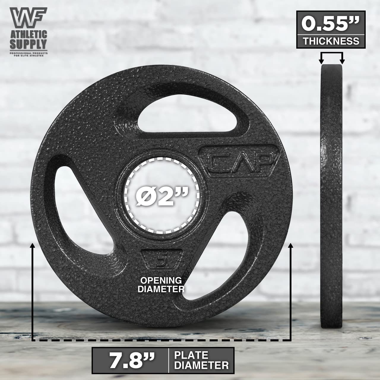 WF Athletic Supply Olympic Grip Plate, 2-inch Diameter Collar Opening for Compatibility on any Olympic Barbell, Available in 2.5, 5, 10, 25 & 45lb