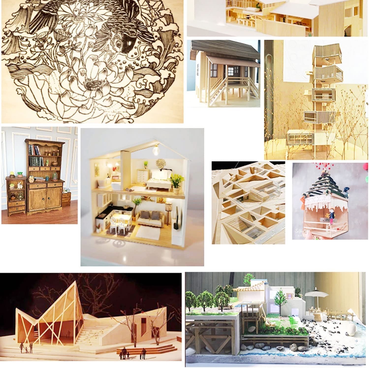 10 fogli di compensato di grandi dimensioni, fogli di tiglio, spessore 0,2 mm, quadrati, in legno grezzo, for fai da te, pittura, modellismo, traforo, incisione, decorazione for la casa(20 * 20cm)