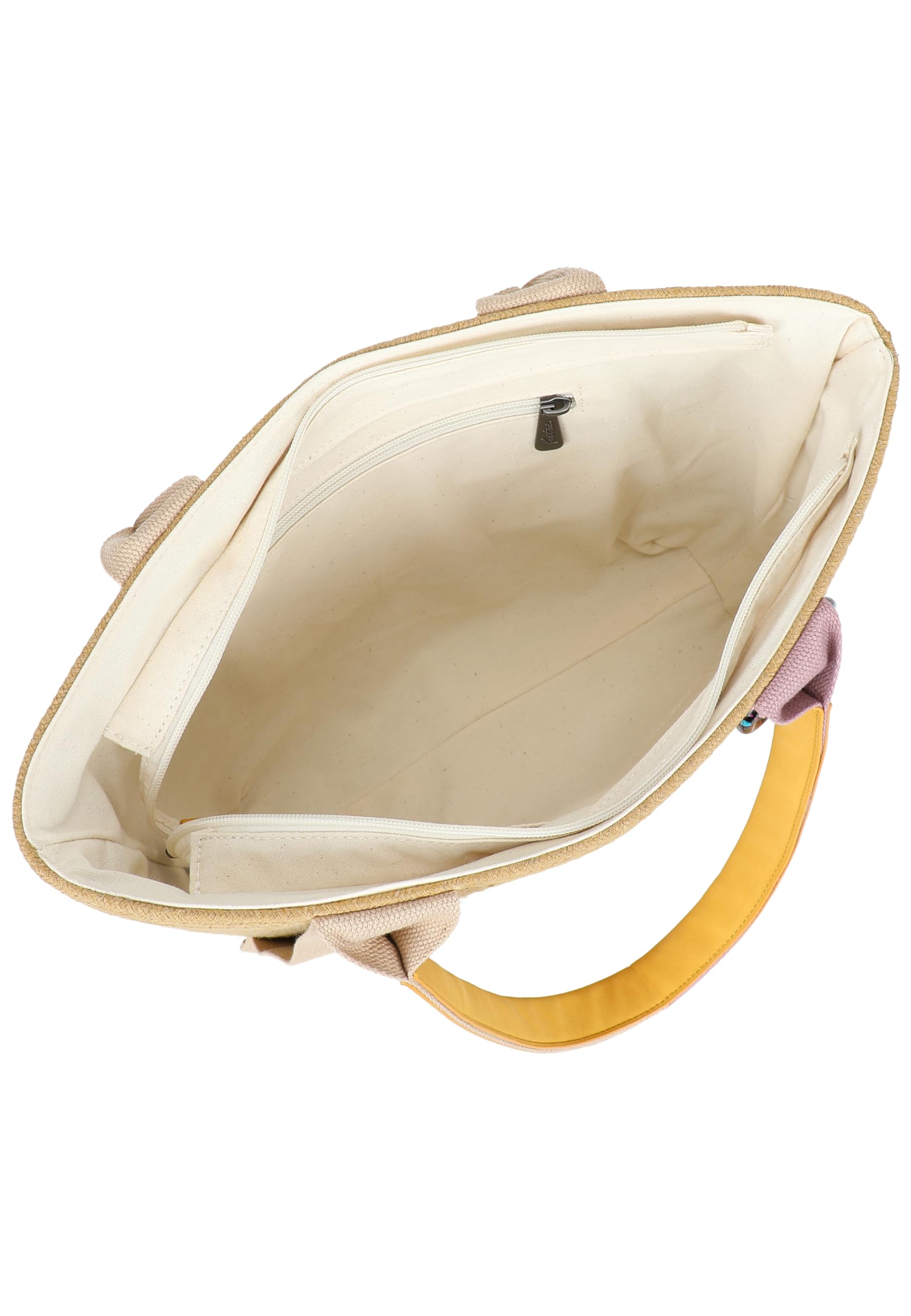 Fritzi Happy Summer Shopper Strohtasche Damen Shopper Handtasche Festival Beach vegan Stroh-Optik Herzkarabiner 25 x 37 x 11,5 cm – Beige-Blue, Pink, Mint, Orange
