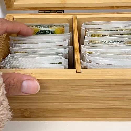 Miniatura 3 de Zen Earth Inspired Caja organizadora de té de bambú sin productos químicos, ecológica, grande, alta y ajustable, baúl de almacenamiento de madera