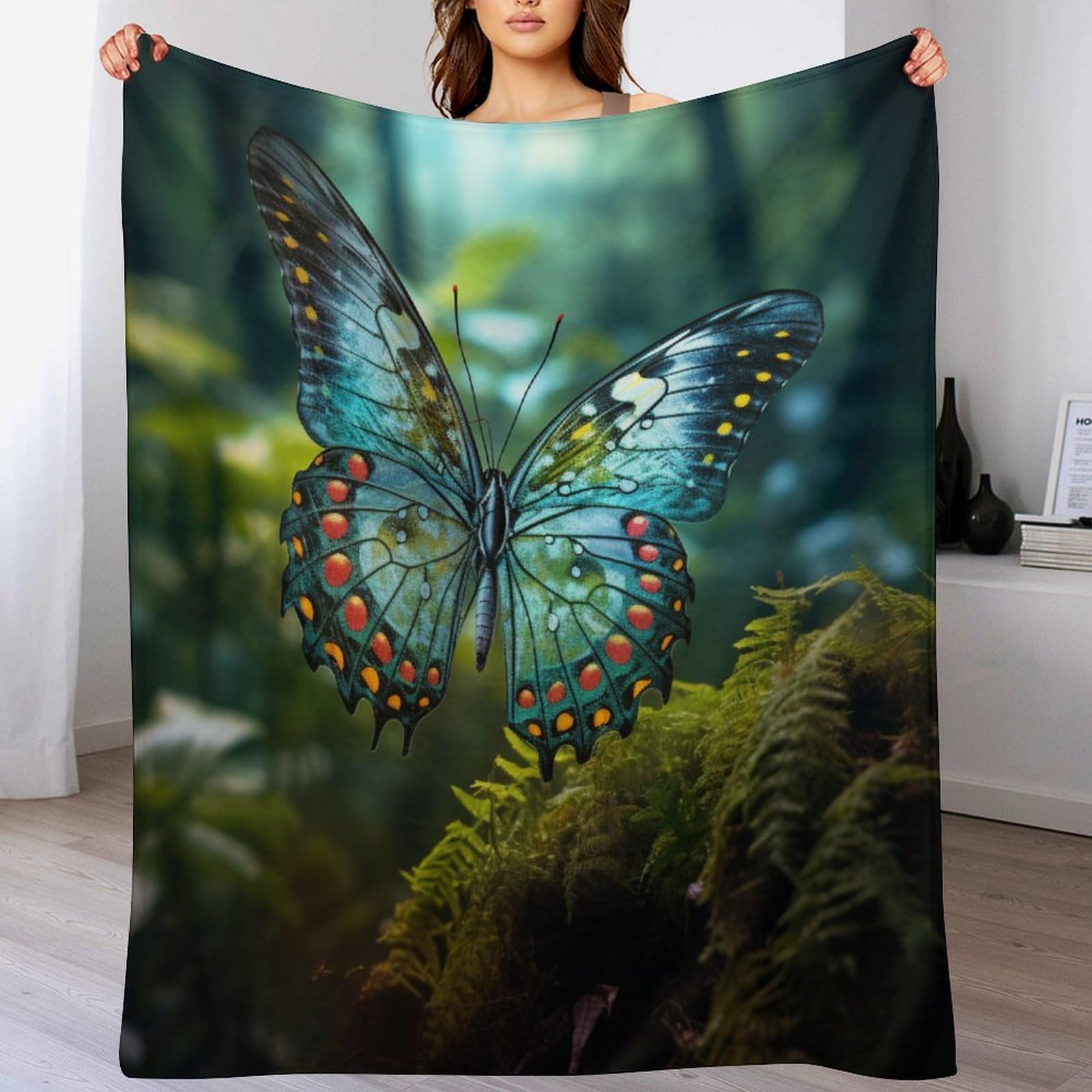 Manta de lana con mariposas para camping y viajes en exteriores
