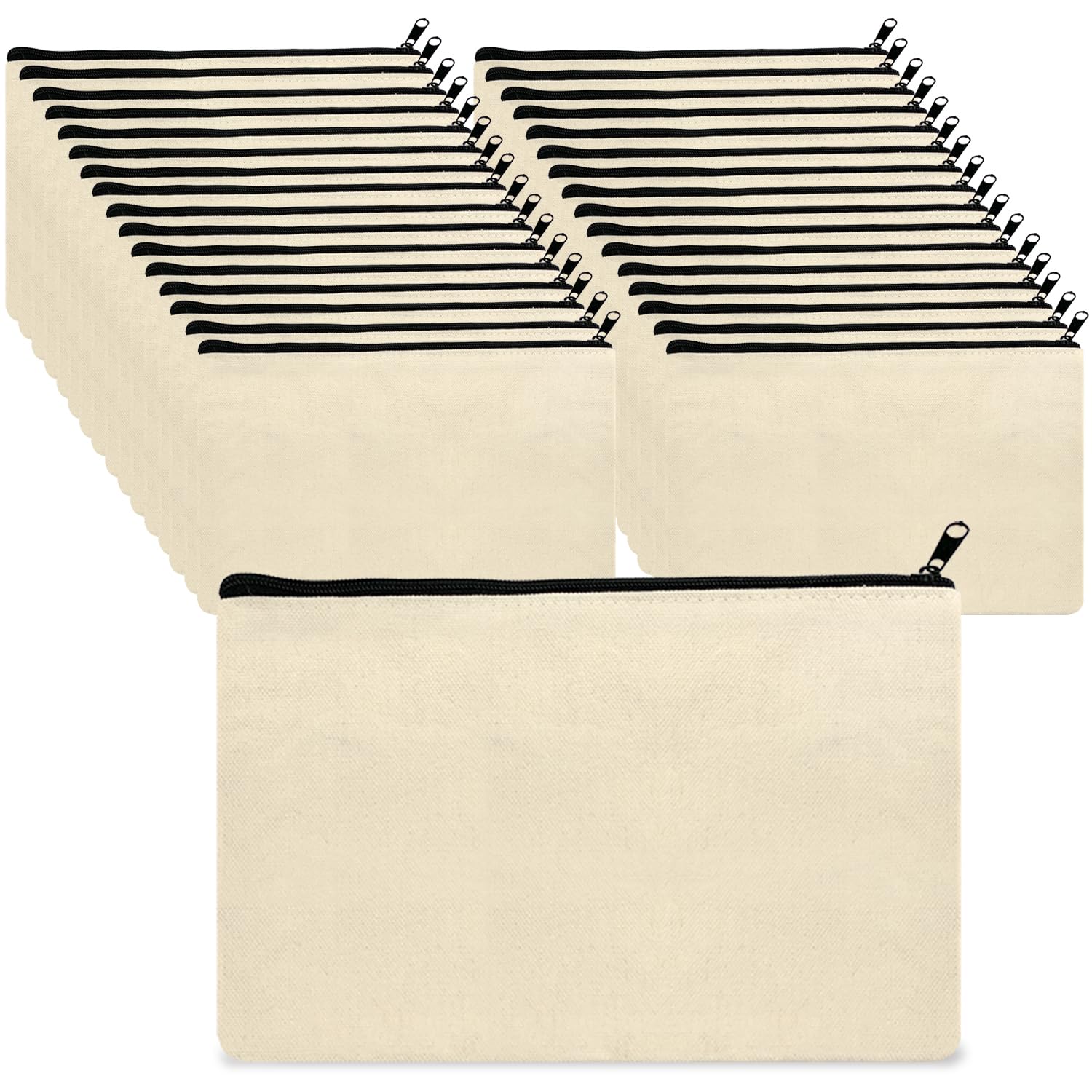JinPhon Pack of 32 Blank Canvas Pouch Bags with Zip, DIY Fabric Pencil Cases for Crafts & Painting