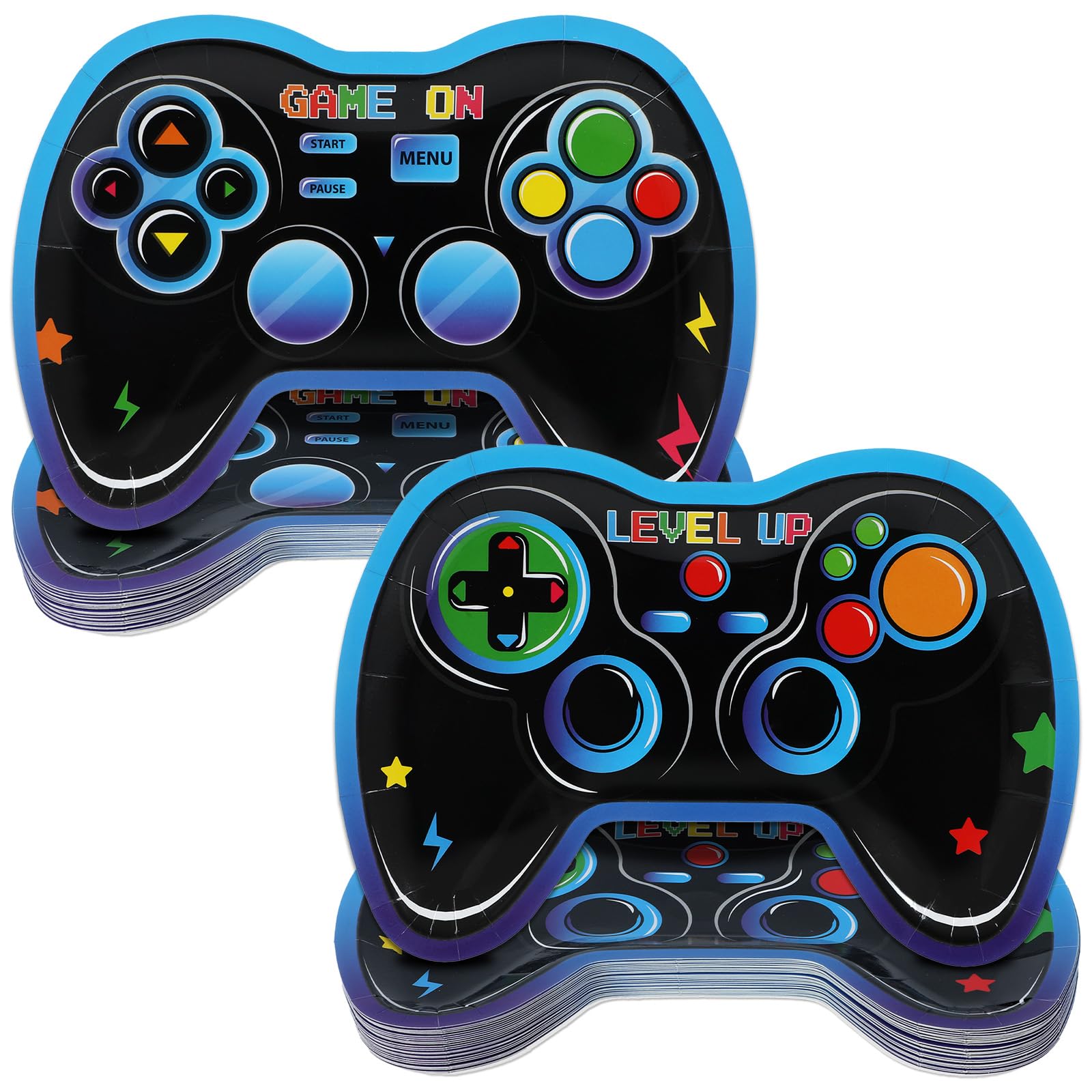 48Pcs Video Game Party Supplies Paper Plates Gaming Birthday Decorations Gamepad Shaped Disposable Plates Game On Controllers Party Tableware