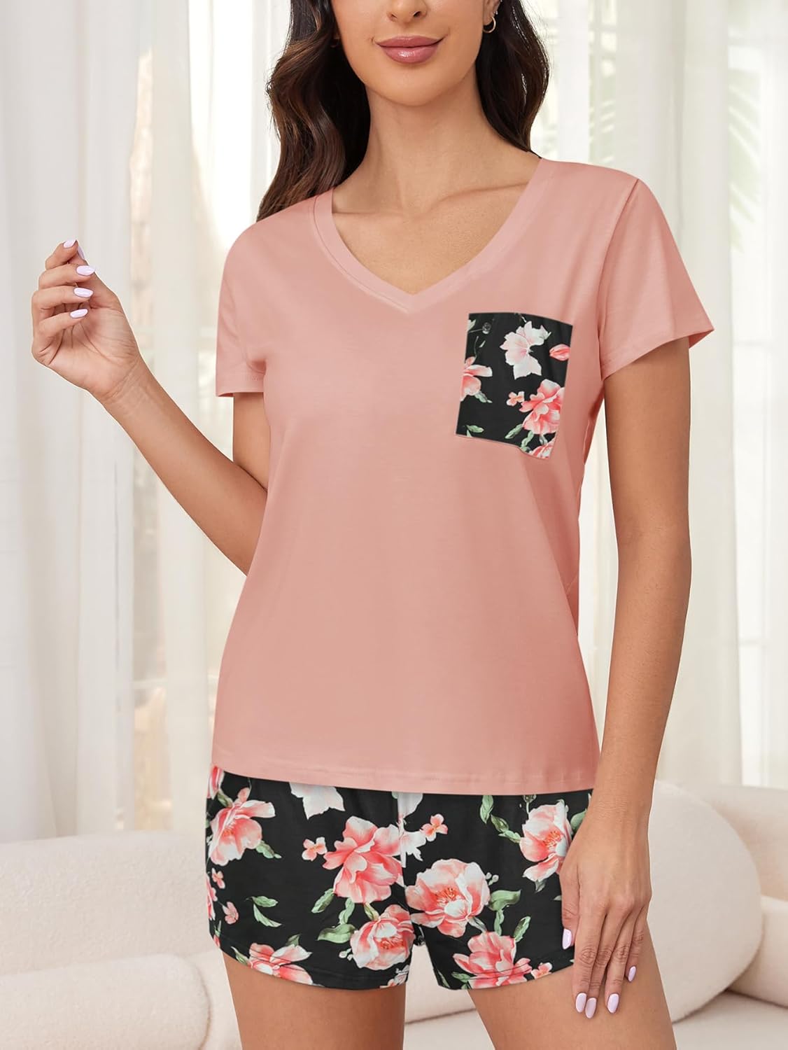 VENTELAN 2 Pack Womens Pajama Sets Short Sleeve Tops with Shorts Comfy Pjs Casual Lounge Sleepwear Sets S-2XL - Image 7