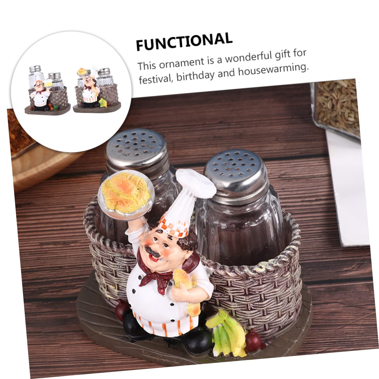 OFFSCH Kitchen Supplies 2-piece Resin Chef Ornament Salt Pepper Resin Decor for