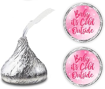 Pink Baby its Cold Outside Kisses Stickers, Set of 216, Snowflakes Baby Shower Chocolate Drops Labels Stickers, Party Favors Decor for Kisses. Made in USA