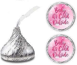 Pink Baby its Cold Outside Kisses Stickers, (Set of 216), Snowflakes Baby Shower Chocolate Drops Labels Stickers, Party Favors Decor for Kisses. Made in USA